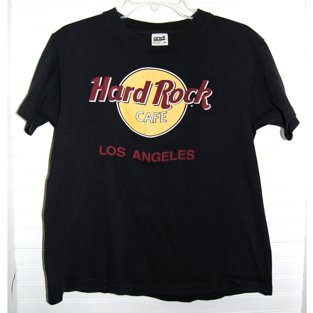 Vintage Hard Rock Cafe Los Angeles t-shirt Medium Black Faded tee 90s Anvil tag